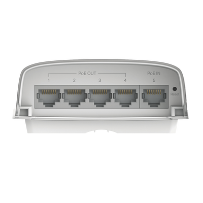 Switch PoE Omada Para Exterior / 1 Puerto PoE++ IN 802.3 af/at/bt / 4 Puertos PoE+ OUT Gigabit / Adminstración Centralizada Omada