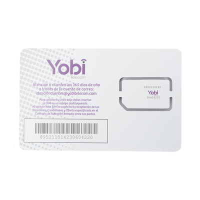 SIM Yobi para dispositivos móviles 3G/4G con recarga de 10GB cada mes durante 1 año de servicio (solo datos)