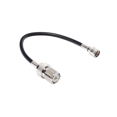 Jumper Adaptador de Conector Mini UHF Macho a UHF Hembra (SO-239), Níquel/ Oro y Plata/ Delrin.