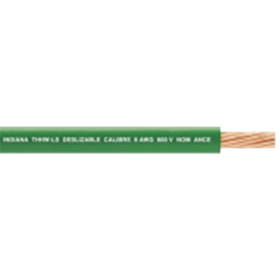 6 AWG / Cable Eléctrico / 1 Conductor / Cobre / Recubierto THW-LS / 19 Hilos / Color Verde / 100 metros