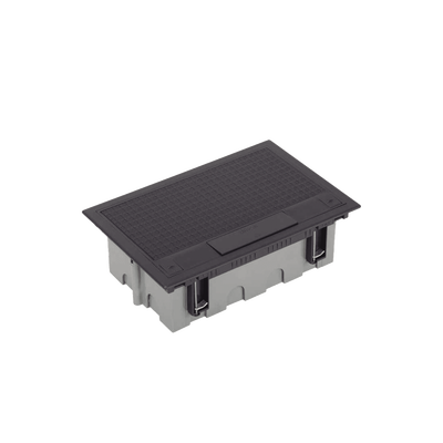 Caja de Suelo Simon / Profundidad Ajustable 70 a 100 mm / Capacidad para 4 Módulos / Incluye Cubeta y Embellecedor / Instalación en Pavimento / Resistencia al Calor +125°C / Carga Máxima 1300 kg