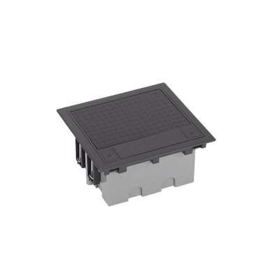 Caja de Suelo o Piso Falso / Capacidad para 2 Módulos / Espacio Embellecedor / Profundidad Ajustable 90 a 120 mm / Agujeros Pre-Perforados / Resistencia al Calor 125°C