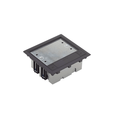 Caja de Suelo o Piso Falso / Capacidad para 2 Módulos / Espacio Embellecedor / Profundidad Ajustable 90 a 120 mm / Agujeros Pre-Perforados / Resistencia al Calor 125°C