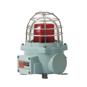 Baliza con luz LED color Rojo con patrón de destello fijo o flasheante, ideal para zonas y áreas peligrosas, opera en un rango de 120 VAC Baliza con luz LED color Rojo con patrón de destello fijo o flasheante, ideal para zonas y áreas peligrosas, opera en un rango de 120 VAC