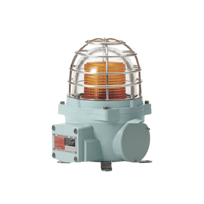 Baliza con luz LED color Ámbar con patrón de destello fijo o flasheante, ideal para zonas y áreas peligrosas, opera en un rango de 12-24 VCD