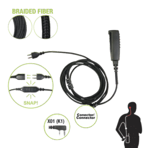 Cable para Micrófono audífono SNAP intercambiable con conector para Radios Kenwood con conector de 2 pines.