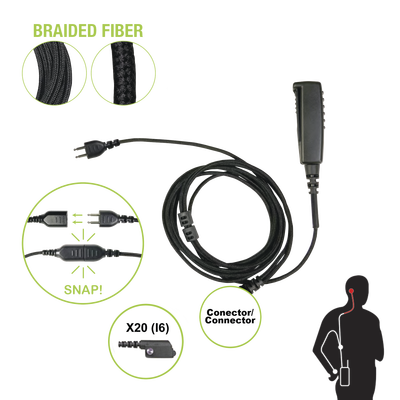 Cable para Micrófono audífono SNAP intercambiable con conector para Radios Icom IC-F3216/4261DS/DT, IC-F52D/62D, IC-F3400/4400DS/DT