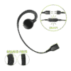 Auricular giratorio con gancho en forma de "G" con cable de fibra trenzada y conector SNAP. Requiere micrófono de solapa de 1 o 2 hilos de la Serie SNAP.