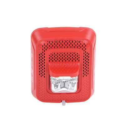 Bocina con Lámpara Estroboscópica, Montaje en Pared, Color Rojo, Nuevo Diseño Moderno y Elegante y Menor Consumo de Corriente