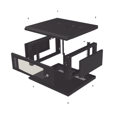 Gabinete de Montaje en Pared, Con Puerta de Cristal, Cuerpo Fijo con Rack, de 19in, 4UR, Color Negro