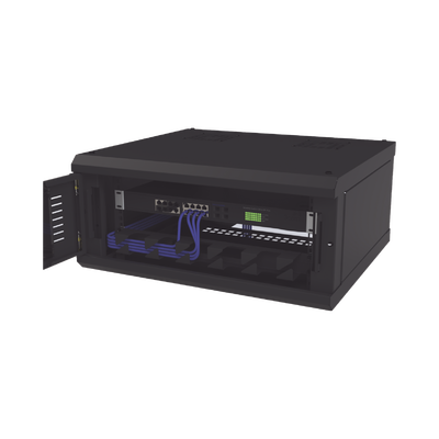 Gabinete de Montaje en Pared, Con Puerta de Cristal, Cuerpo Fijo con Rack, de 19in, 4UR, Color Negro
