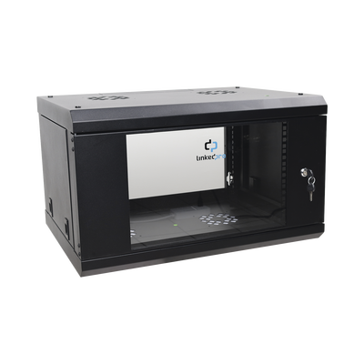 Gabinete de Pared de 6U con Puerta de Cristal Templado, 455 mm de Profundidad Total, Rack de 19'', Acero Reforzado Color Negro.