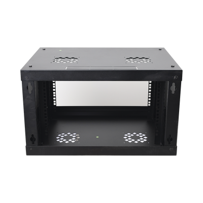 Gabinete de Pared de 6U con Puerta de Cristal Templado, 455 mm de Profundidad Total, Rack de 19'', Acero Reforzado Color Negro.