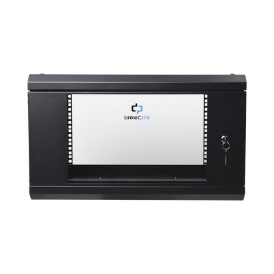 Gabinete de Pared de 6U con Puerta de Cristal Templado, 455 mm de Profundidad Total, Rack de 19'', Acero Reforzado Color Negro.