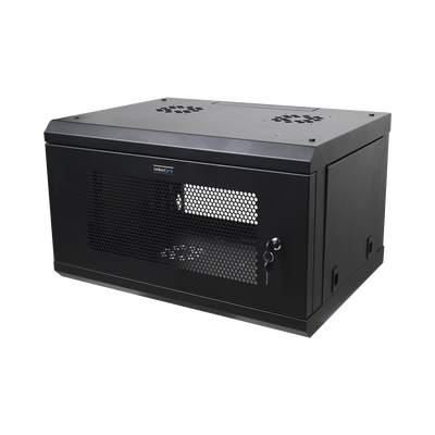 Gabinete de Pared de 6U con Puerta Perforada, 455 mm de Profundidad Total, Rack de 19'', Acero Reforzado Color Negro