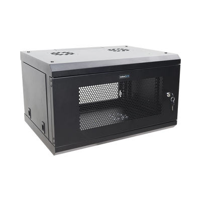 Gabinete de Pared de 6U con Puerta Perforada, 455 mm de Profundidad Total, Rack de 19'', Acero Reforzado Color Negro