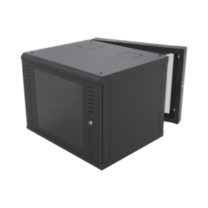 Gabinete Abatible de Pared (Con Marco Trasero) con Rack 19" de 12 Unidades. Ventana de Cristal Templado.