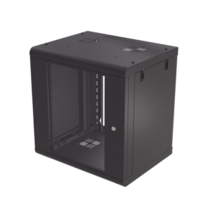 Gabinete de Pared de 12U con Puerta de Cristal Templado, 479.5 mm de Profundidad, Rack de 19'', Acero Reforzado Color Negro.