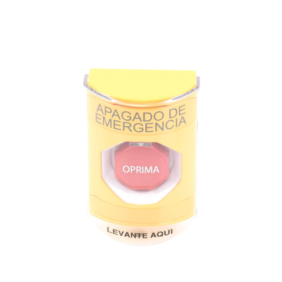 Botón de Apagado de Emergencia, Texto en Español, Tapa Protectora de Policarbonato Súper Resistente, Restablecimiento con Llave