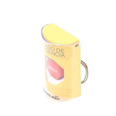 Botón de Apagado de Emergencia, Texto en Español, Tapa Protectora de Policarbonato Súper Resistente, Restablecimiento con Llave