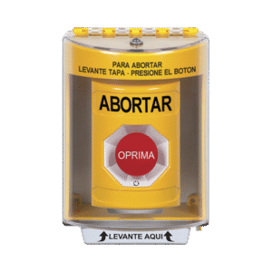 Botón de Abortar, Texto en Español, Tapa Protectora de Policarbonato Súper Resistente, Girar para restablecer Botón de Abortar, Texto en Español, Tapa Protectora de Policarbonato Súper Resistente, Girar para restablecer