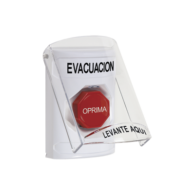 Botón de Evacuación, Texto en Español, Tapa Protectora de Policarbonato Súper Resistente, Restablecimiento con Llave Botón de Evacuación, Texto en Español, Tapa Protectora de Policarbonato Súper Resistente, Restablecimiento con Llave