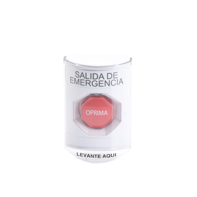 Botón de Emergencia, Texto en Español, Tapa Protectora de Policarbonato Súper Resistente, Restablecimiento con Llave