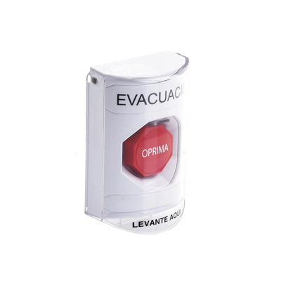 Botón de Evacuación, Cubierta de Policarbonato Súper Resistente de Superficie con Espaciador, Restablecimiento con Llave, Con Bocina de Advertencia