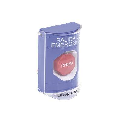 Botón de Salida de Emergencia, Texto en Español, Tapa Protectora de Policarbonato Súper Resistente, Restablecimiento con Llave