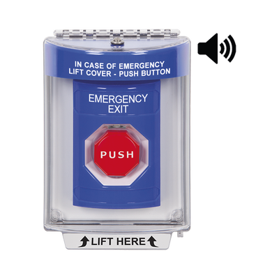 Botón De Salida De Emergencia Con Bocina De Advertencia Integrada, Interior/Exterior, Texto En Ingles, Tapa Protectora De Policarbonato Súper Resistente, Neumático Botón De Salida De Emergencia Con Bocina De Advertencia Integrada, Interior/Exterior, Texto En Ingles, Tapa Protectora De Policarbonato Súper Resistente, Neumático