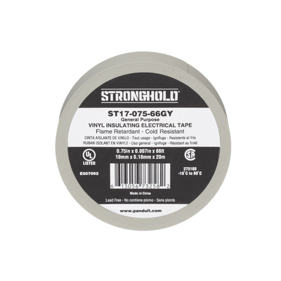 Cinta Eléctrica STRONGHOLD para Aislar, de PVC, Uso General Reparación y Mantenimiento, Grosor de 0.18mm (7 mil), Ancho de 19mm, y 20.12m de Largo, Color Gris Cinta Eléctrica STRONGHOLD para Aislar, de PVC, Uso General Reparación y Mantenimiento, Grosor de 0.18mm (7 mil), Ancho de 19mm, y 20.12m de Largo, Color Gris