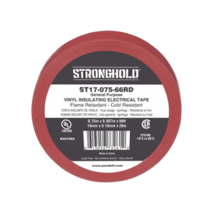 Cinta Eléctrica STRONGHOLD para Aislar, de PVC, Uso General Reparación y Mantenimiento, Grosor de 0.18mm (7 mil), Ancho de 19mm, y 20.12m de Largo, Color Rojo