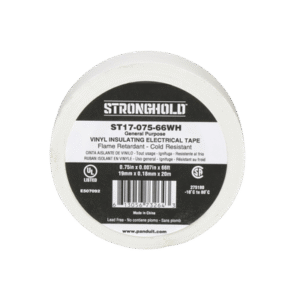 Cinta Eléctrica STRONGHOLD para Aislar, de PVC, Uso General Reparación y Mantenimiento, Grosor de 0.18mm (7 mil), Ancho de 19mm, y 20.12m de Largo, Color Blanco