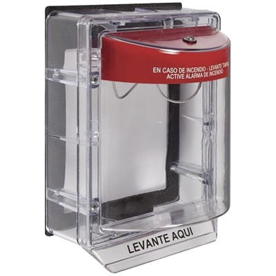 Cubierta Protectora de Policarbonato Serie Stopper II® , Con Bocina, Con Espaciador, Montaje Empotrado, Etiqueta en Español, IP54