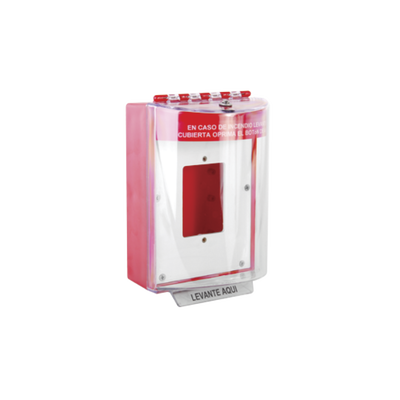 Cubierta Universal De Policarbonato Con Espaciador y Placa De Montaje Interna, Texto De Incendio En Español, Interior/Exterior, Serie Universal Stopper®