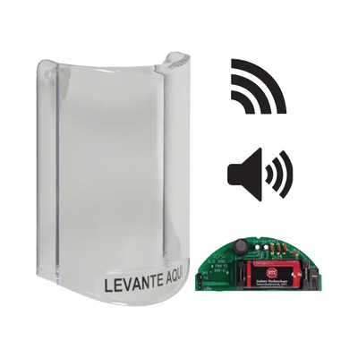 Cubierta Protectora De Policarbonato, Súper Resistente, Con Sonido, Con Transmisor Inalámbrico Para STI-V34104, Texto En Español, Para Botones Multiusos Serie Stopper® Station De STI