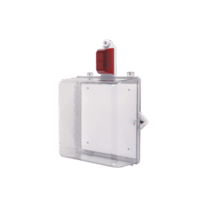 Gabinete Mediano de Policarbonato Transparente Súper Resistente con Sirena/Estrobo y Cerradura Manual Gabinete Mediano de Policarbonato Transparente Súper Resistente con Sirena/Estrobo y Cerradura Manual