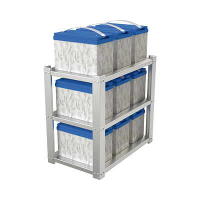 Estante Galvanizado de 3 Niveles para 9 Baterías Similares a PL110D12. Compatible SYG180V2G.