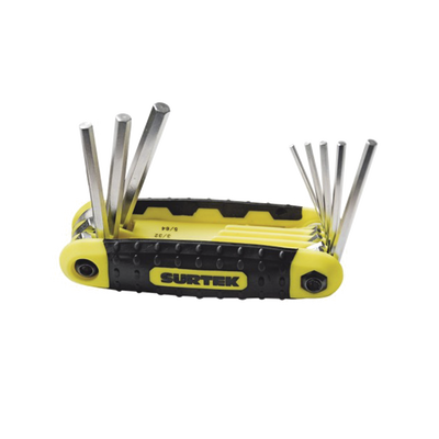 Juego de 8 llaves hexagonales métricas tipo navaja, mango bimaterial. Juego de 8 llaves hexagonales métricas tipo navaja, mango bimaterial.