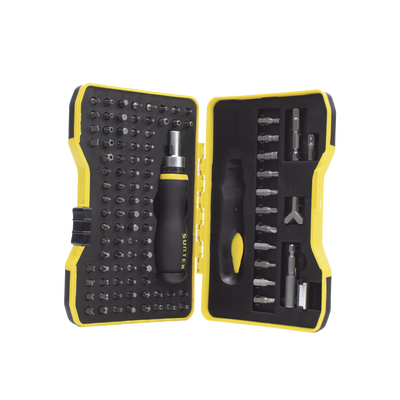 Juego de 101 puntas intercambiables con accesorios en juego, incluye destornillador tipo matraca. Juego de 101 puntas intercambiables con accesorios en juego, incluye destornillador tipo matraca.