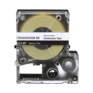 Casete de Etiquetas de Vinilo de Cinta Continua, Color Negro Sobre Amarillo, Uso Interior/Exterior, 9 mm de Ancho x 7 Metros de Largo Casete de Etiquetas de Vinilo de Cinta Continua, Color Negro Sobre Amarillo, Uso Interior/Exterior, 9 mm de Ancho x 7 Metros de Largo