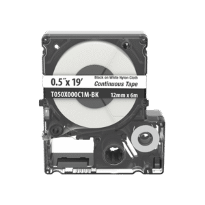 Casete de Etiquetas de Nylon de Cinta Continua, Color Negro Sobre Blanco, Uso Interior/Exterior, 12 (0.5 in) mm de Ancho x 6 Metros de Largo