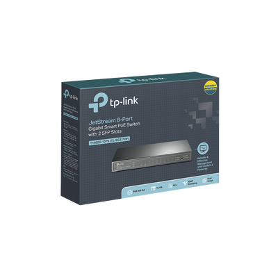 Switch PoE JetStream Administrable 8 puertos 10/100/1000 Mbps + 2 puertos SFP, 8 puertos PoE, 61W Switch PoE JetStream Administrable 8 puertos 10/100/1000 Mbps + 2 puertos SFP, 8 puertos PoE, 61W