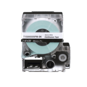 Casete de Etiquetas de Vinilo de Cinta Continua, Color Negro Sobre Blanco, Uso Interior/Exterior, 36 mm (1.5 in) de Ancho x 7.6 Metros de Largo