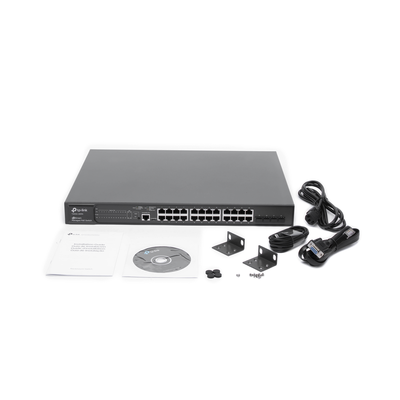 Switch JetStream PoE+ administrable Capa 2, 24 puertos 10/100/1000 Mbps + 4 puertos SFP 384 W Switch JetStream PoE+ administrable Capa 2, 24 puertos 10/100/1000 Mbps + 4 puertos SFP 384 W