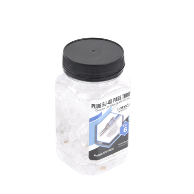 Bote con 50 Plugs Pass through RJ45 Cat6 sin blindaje, con alivio de tensión incluido, chapado de oro a 30 micras para durabilidad extrema