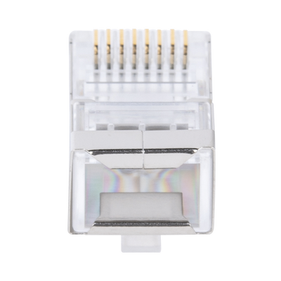 Bote con 100 Plugs Pass through RJ45 Cat6 BLINDADO chapado de oro a 30 micras para durabilidad extrema