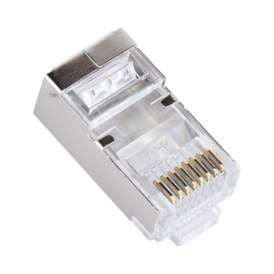 Bote con 100 Plugs Pass through RJ45 Cat6 BLINDADO chapado de oro a 30 micras para durabilidad extrema