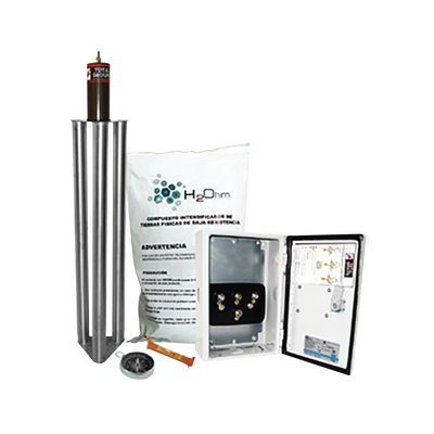 Kit Antivandalico de Puesta a Tierra de 100 Amperes con Electrodo, Filtro y Compuesto H2Ohm. Kit Antivandalico de Puesta a Tierra de 100 Amperes con Electrodo, Filtro y Compuesto H2Ohm.