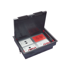 Caja de piso para cuatro módulos universales (Socket M4), para alimentación eléctrica y redes de datos (11000-43401) No incluye faceplates Caja de piso para cuatro módulos universales (Socket M4), para alimentación eléctrica y redes de datos (11000-43401) No incluye faceplates